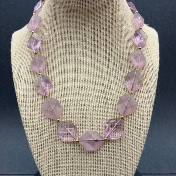 Translucent Purple Necklace Flat Cube Acrylic Gold Barrel Spacer Retro Barbie - Picture 1 of 7